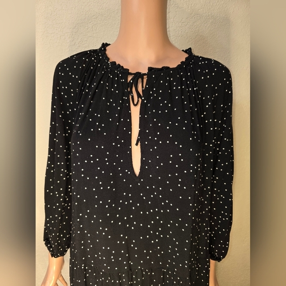H&M Black Polka Dot Spotted Dress Xl Black Long Sleeve V Neck - Picture 2 of 13